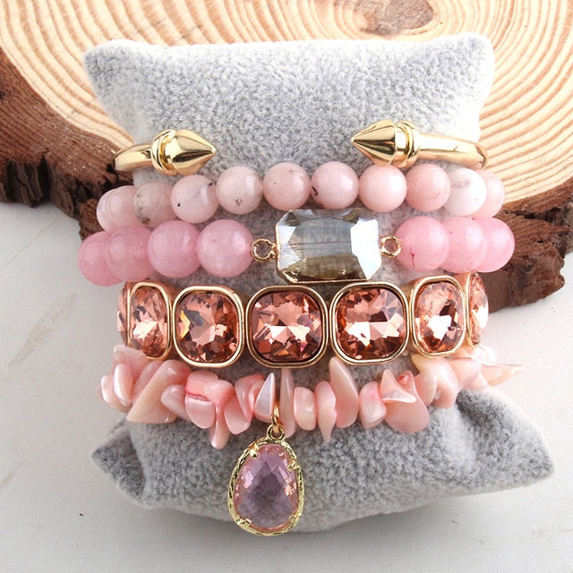 Boho Bracelet, RH Bracelet Set, Cubic Zircon Ball, Natural Stones Ball in Black and White