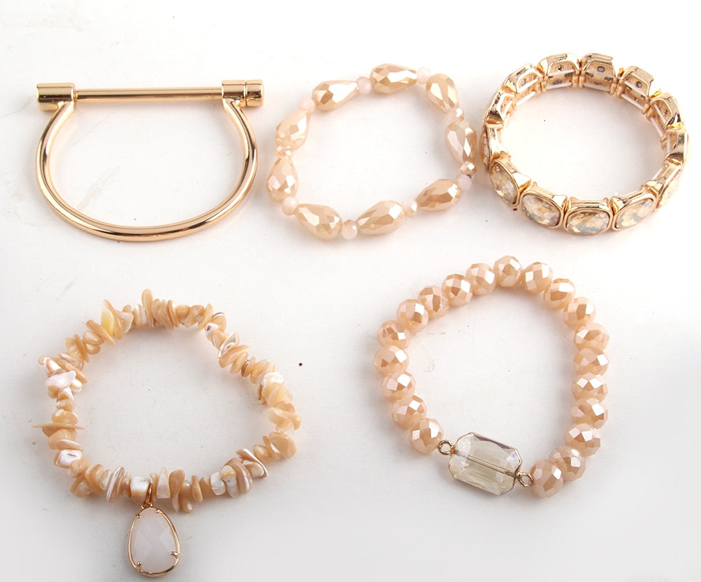 Boho Bracelet, RH Bracelet Set, Cubic Zircon Ball, Natural Stones Ball in Black and White