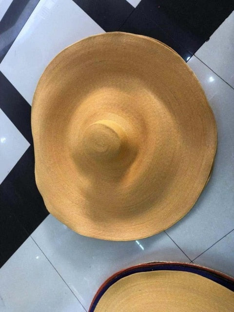 Boho Hat, Beach Hat, Extra Wide Brim Straw Hat, Anna Breeze in Black and Beige, High Quality (Straw, 35 cm)