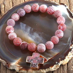 Boho Bracelet, RH Natural Stones Pink Cross