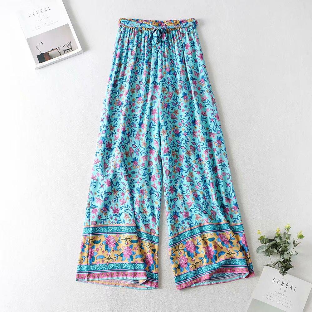 Boho Two Piece Set, Two Piece Pants Set, Wild Floral Daisy Blue