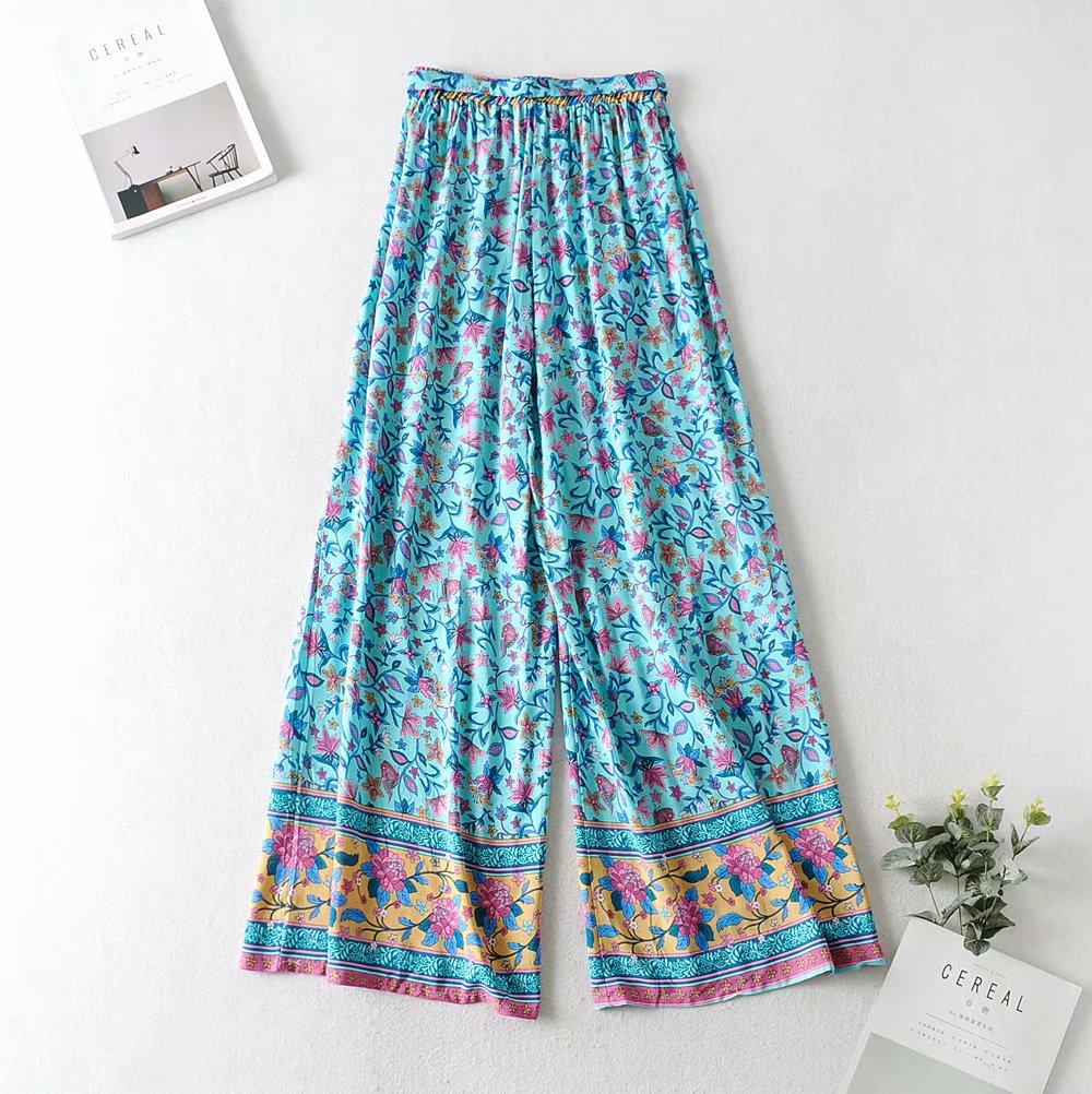 Boho Two Piece Set, Two Piece Pants Set, Wild Floral Daisy Blue