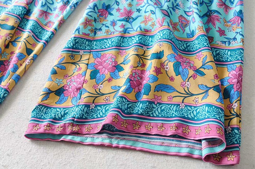 Boho Two Piece Set, Two Piece Pants Set, Wild Floral Daisy Blue