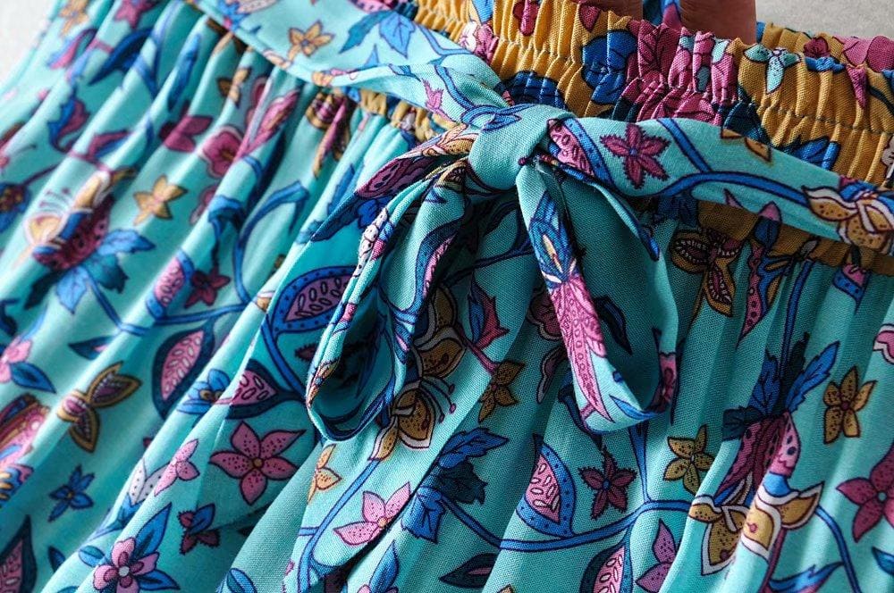 Boho Two Piece Set, Two Piece Pants Set, Wild Floral Daisy Blue