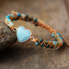 Boho Bracelet, Friendship Bracelet, Macrame Bracelet, Blue Heart Amazonite