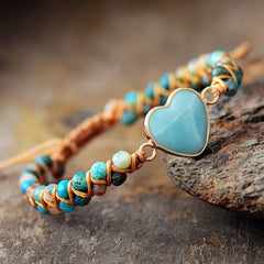 Boho Bracelet, Friendship Bracelet, Macrame Bracelet, Blue Heart Amazonite