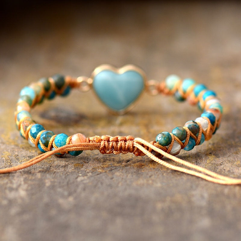 Boho Bracelet, Friendship Bracelet, Macrame Bracelet, Blue Heart Amazonite