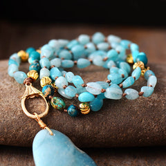 Boho Necklace, Seed Beads Blue Amazonite