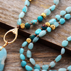 Boho Necklace, Seed Beads Blue Amazonite