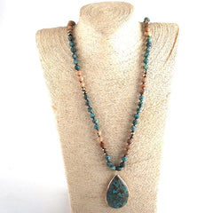 Boho Necklace, RH India Agated  Green Oval Natural Stone
