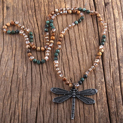 Boho Necklace, RH Amazonite Jasper, Dragonfly Brown Natural Stone