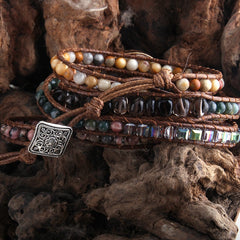 Boho Bracelet, RH 5 Layers Leather Wrap Bracelet, Natural Stones, Dusty Brown Armbander