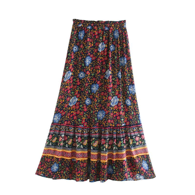 Boho Skirt, Hippie Skirts, Midi Skirt, Wild Flower in Red and Navy