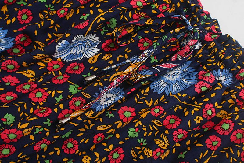 Boho Skirt, Hippie Skirts, Midi Skirt, Wild Flower in Red and Navy