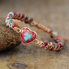 Boho Bracelet, Friendship Bracelet, Macrame Bracelet, Red Heart Jaspers