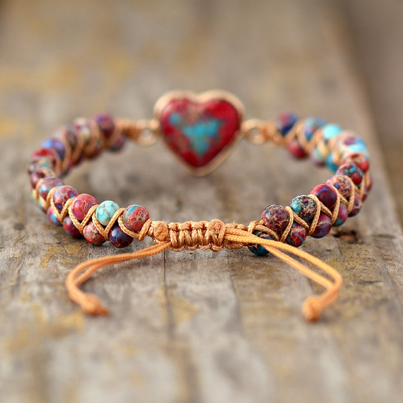 Boho Bracelet, Friendship Bracelet, Macrame Bracelet, Red Heart Jaspers