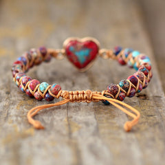 Boho Bracelet, Friendship Bracelet, Macrame Bracelet, Red Heart Jaspers