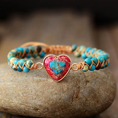 Boho Bracelet, Friendship Bracelet, Macrame Bracelet, Red Heart Jaspers