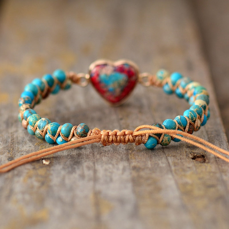 Boho Bracelet, Friendship Bracelet, Macrame Bracelet, Red Heart Jaspers