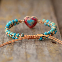 Boho Bracelet, Friendship Bracelet, Macrame Bracelet, Red Heart Jaspers