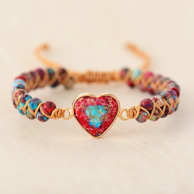 Boho Bracelet, Friendship Bracelet, Macrame Bracelet, Red Heart Jaspers