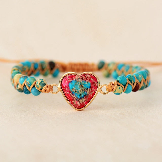 Boho Bracelet, Friendship Bracelet, Macrame Bracelet, Red Heart Jaspers