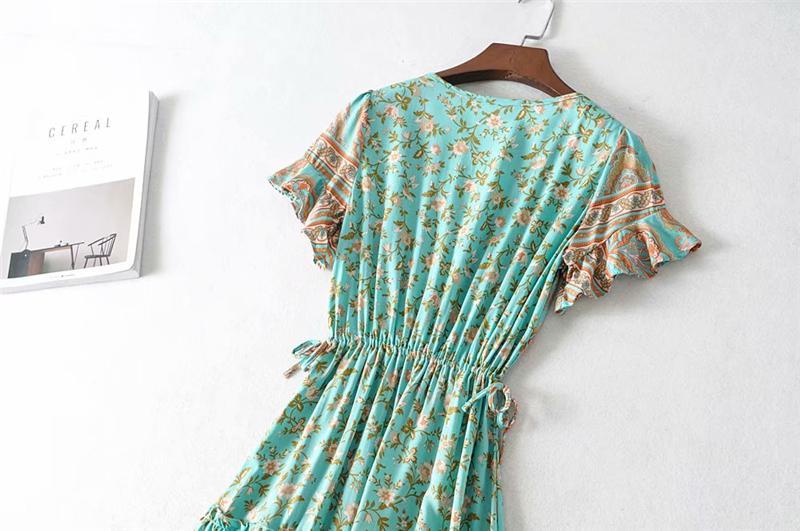 Boho Maxi Dress, Sundress, Wild Floral in Green Mint