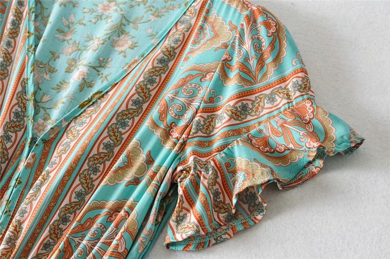 Boho Maxi Dress, Sundress, Wild Floral in Green Mint