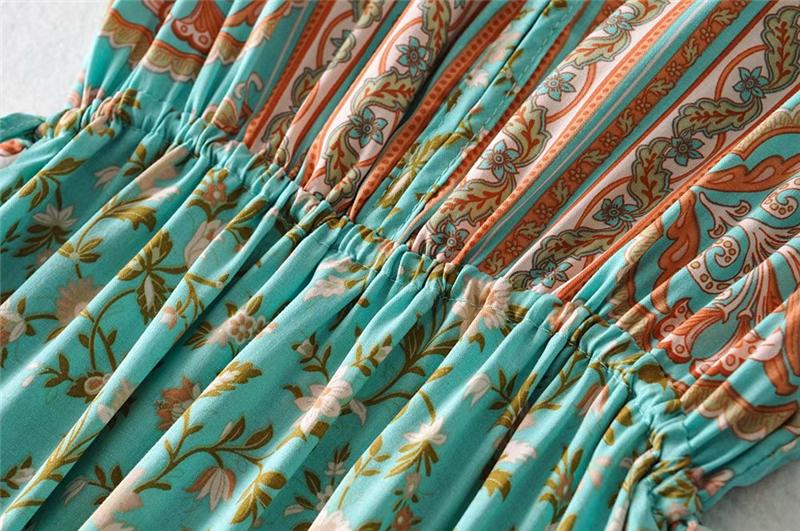 Boho Maxi Dress, Sundress, Wild Floral in Green Mint