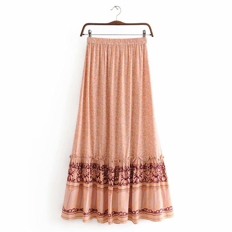 Boho Skirt, Hippie Skirts, Maxi Skirt, Pink Melon Pink Peacock