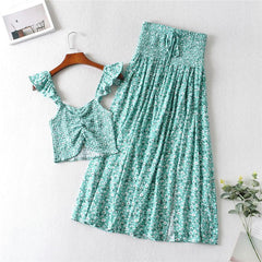 Boho Two Piece Set, Two Piece Pants Set, Wild Floral Daisy Teal Blue