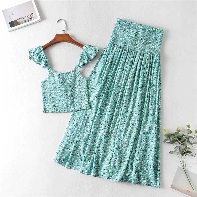 Boho Two Piece Set, Two Piece Pants Set, Wild Floral Daisy Teal Blue