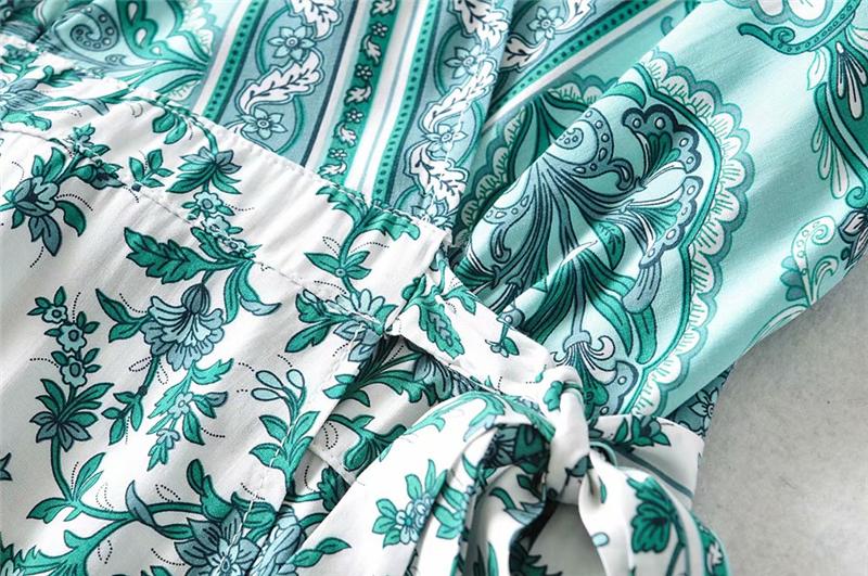 Boho Mini Dress Sundress, Wrap dress, Wild Floral Fresh Green Mint