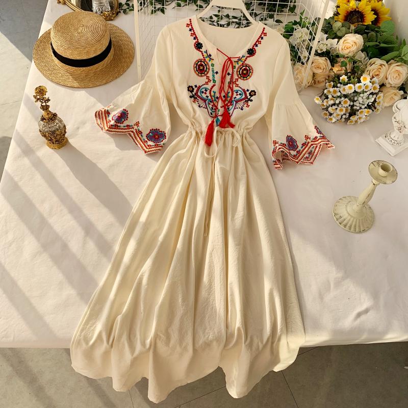 Vintage Dress, Boho Midi Dress, Dress, Gown, Embroidered Dress Hope in Blue, Red, White and Yellow