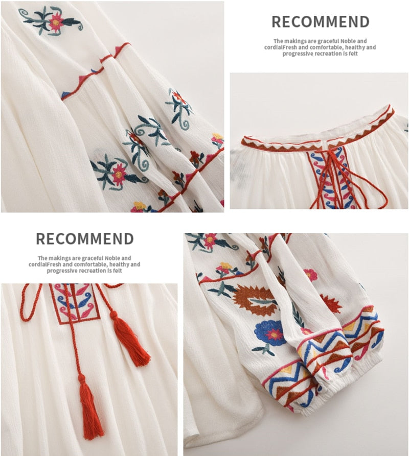 Boho Tops for Women, Boho Tops for Women, Boho Blouse,  Embroidery Cotton in Red