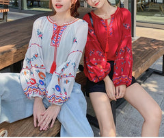 Boho Tops for Women, Boho Tops for Women, Boho Blouse,  Embroidery Cotton in Red