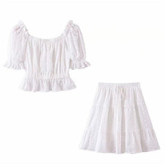 Boho Two Piece Set, Crop Top and Skirt, Wild Floral White Lace