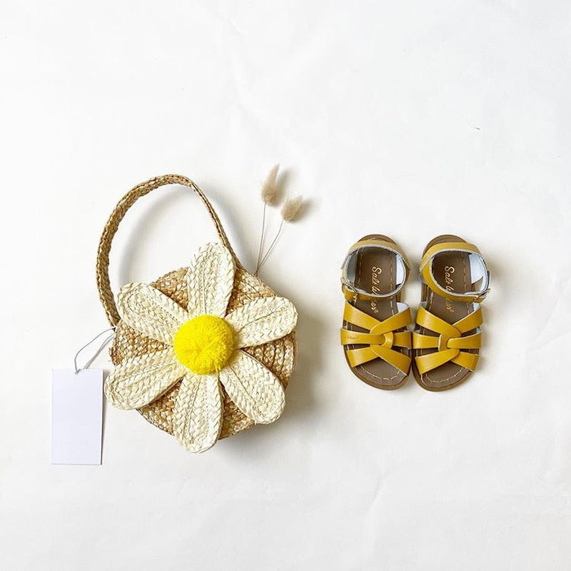 Boho Bag, Woven Straw Bag, Girl Bag, Rattan Bag, Yellow Daisy