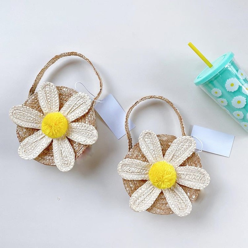 Boho Bag, Woven Straw Bag, Girl Bag, Rattan Bag, Yellow Daisy