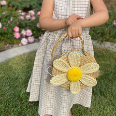 Boho Bag, Woven Straw Bag, Girl Bag, Rattan Bag, Yellow Daisy