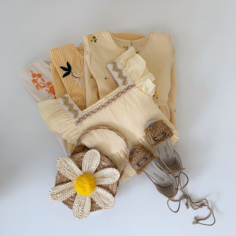 Boho Bag, Woven Straw Bag, Girl Bag, Rattan Bag, Yellow Daisy