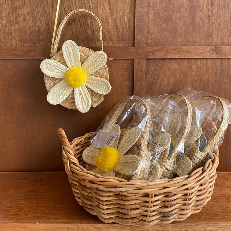 Boho Bag, Woven Straw Bag, Girl Bag, Rattan Bag, Yellow Daisy
