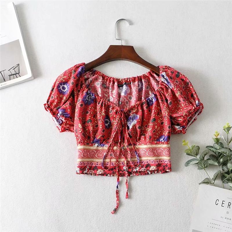 Boho Two Piece Set, Two Piece Skirt Set, Wild Floral in Red