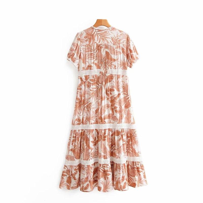 Boho Midi Dress, Tropical Forest in Dry Leave