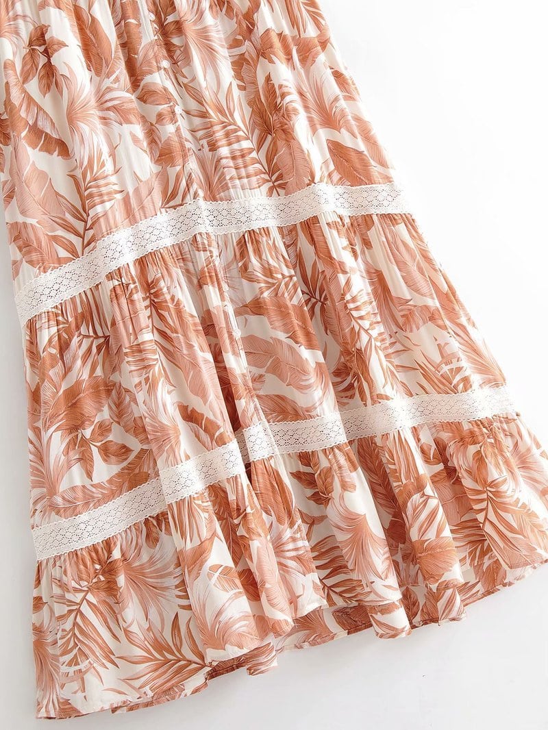 Boho Midi Dress, Tropical Forest in Dry Leave
