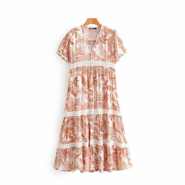 Boho Midi Dress, Tropical Forest in Dry Leave