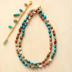 Boho Necklace, Mala Necklace, Blue & Brown Imperial Jaspers