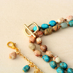 Boho Necklace, Mala Necklace, Blue & Brown Imperial Jaspers