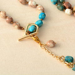 Boho Necklace, Mala Necklace, Blue & Brown Imperial Jaspers