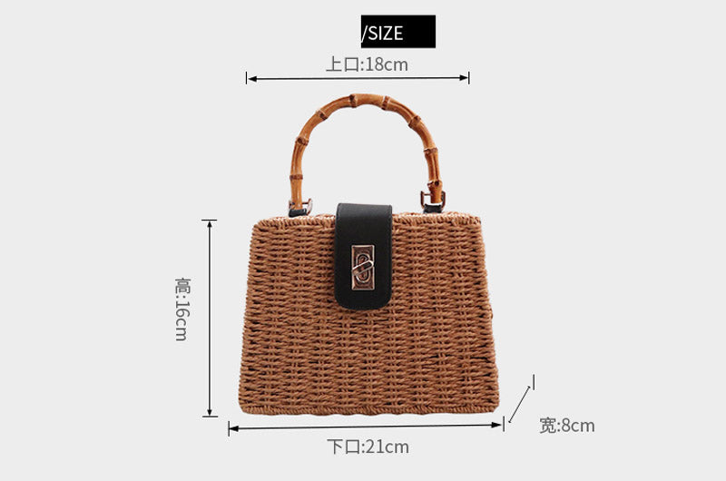 Boho Bag, Woven Straw Handbag, Rattan Maya Bamboo